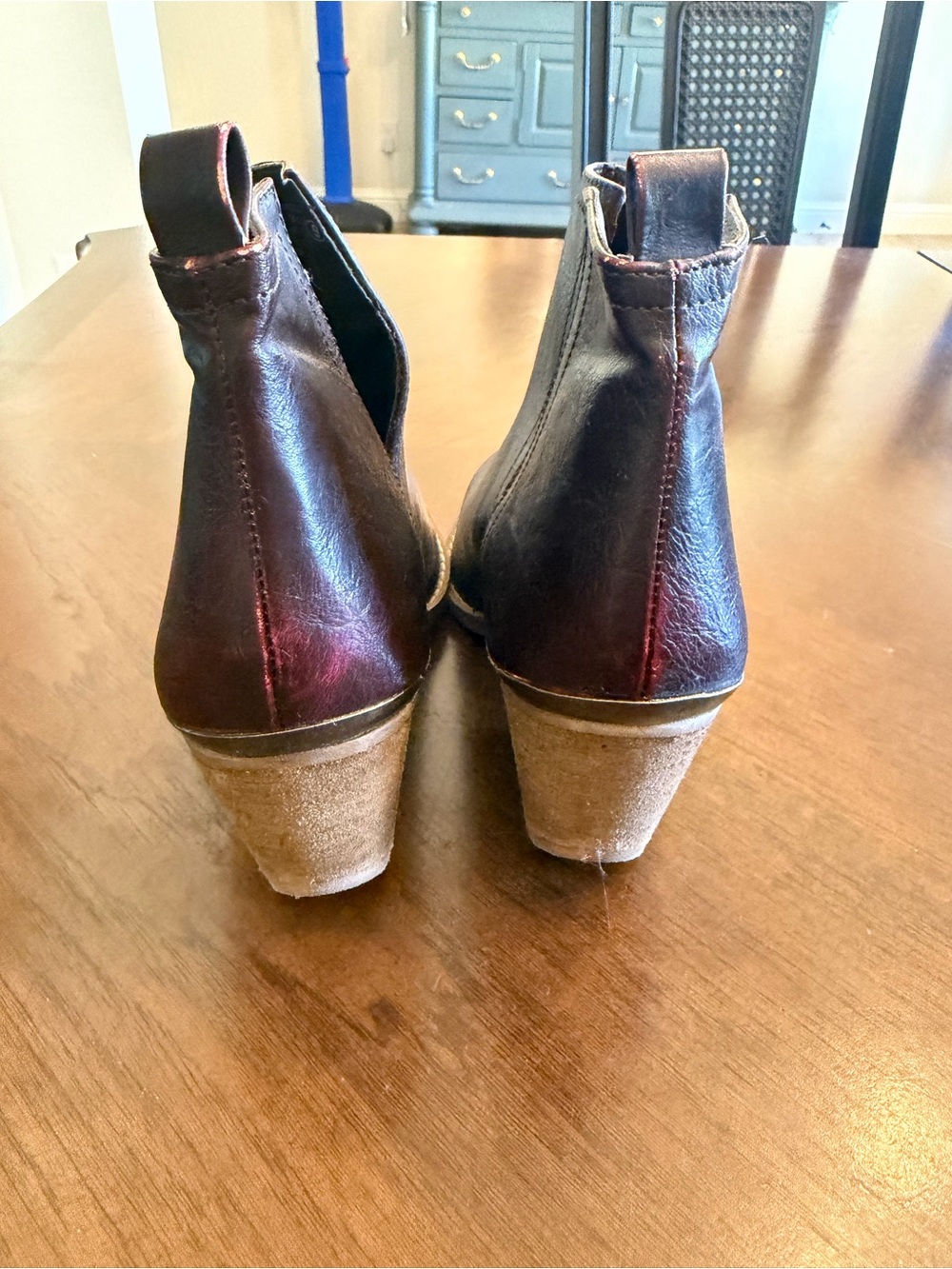 Women's Dark Brown Cutout Leather Ankle Boots with Block Heel - Picture 3 of 4